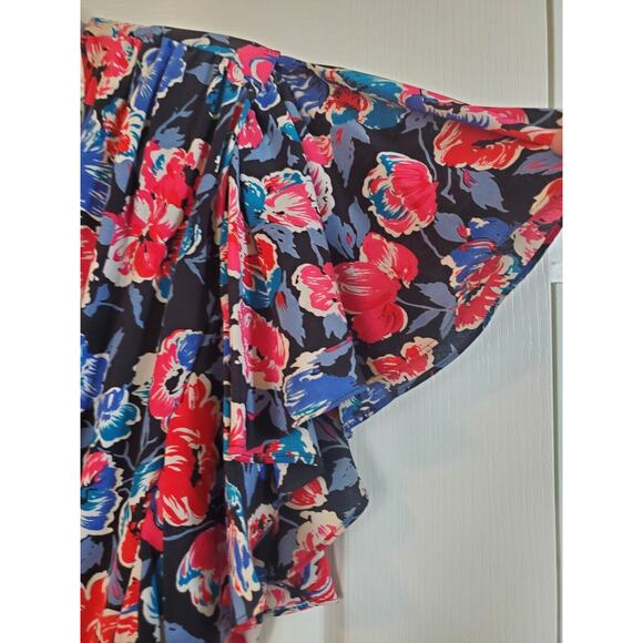 Candi Jones Vintage 80's Floral Ruffled Vibrant Short Sleeve Midi Dress Sz 9/10 - Picture 5 of 13